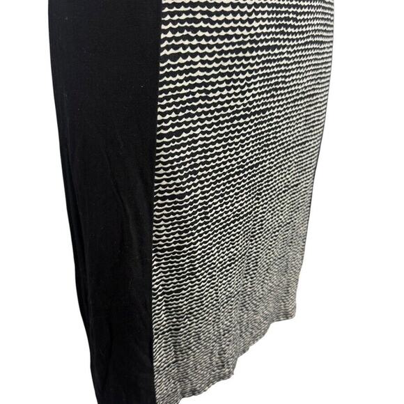 Ann Taylor Loft Womens Black Ivory Print Sheath Pleated Neck Knit Dress sz M - Picture 2 of 16